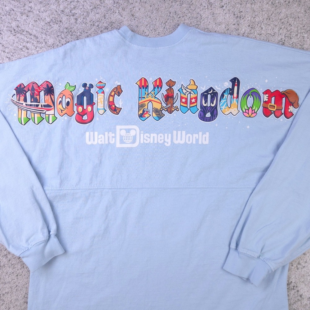 Disney World Magic Kingdom Spirit Jersey Size Medium Character Letter Shirt Blue